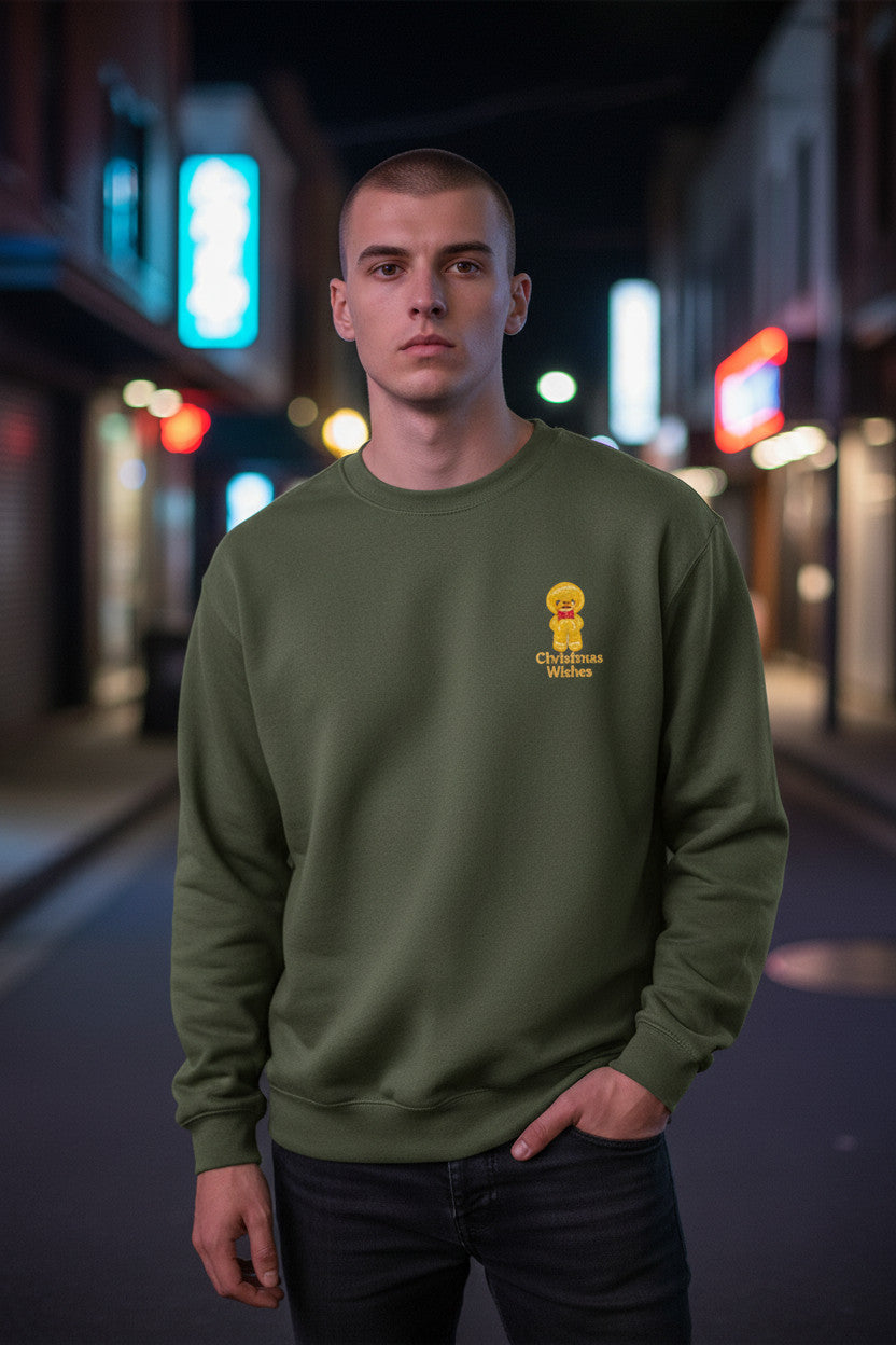 Gingerbread Boy Embroidered Sweater – Designed by Harris | Cozy Christmas Sweatshirt