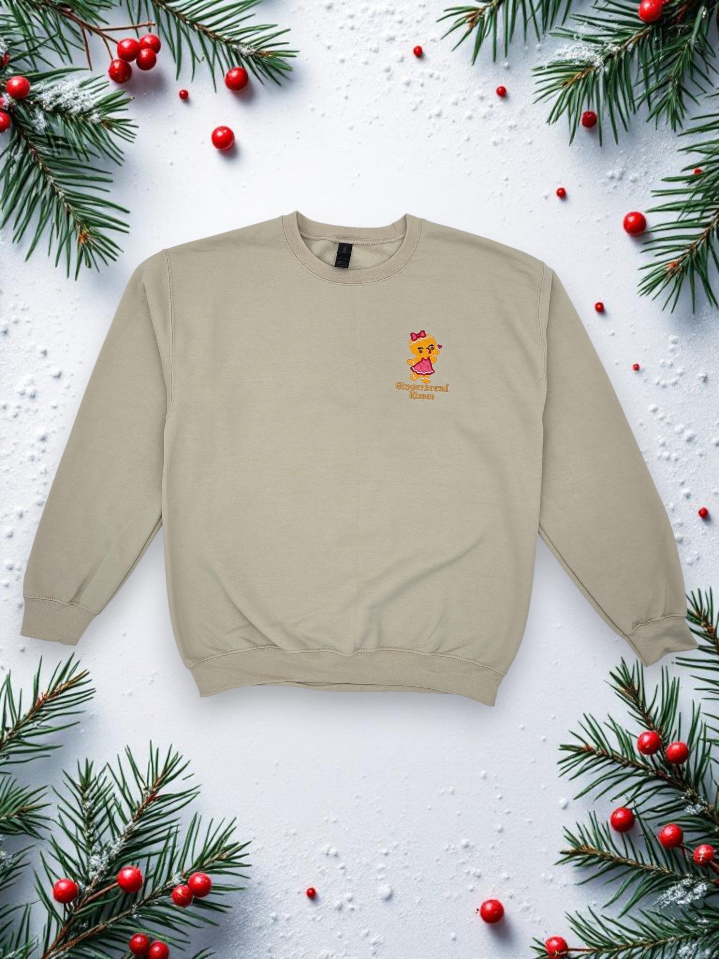 Gingerbread Girl Embroidered Sweatshirt – Cute Christmas Jumper – Festive Holiday Sweater – Unisex Embroidery Gift